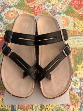 Abeo Lily Black Double-Strap Adjustable Leather Slide Sandals